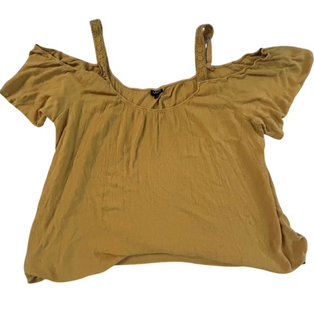Torrid Mustard Off Shoulder Lace Up Peasant Blouse Boho Plus Size Top